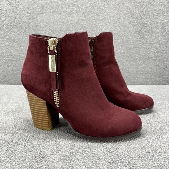 Apt 9 Boots Womens 5.5 Med Burgundy Red Wine Maroon Booties Block Heels - Picture 1 of 14